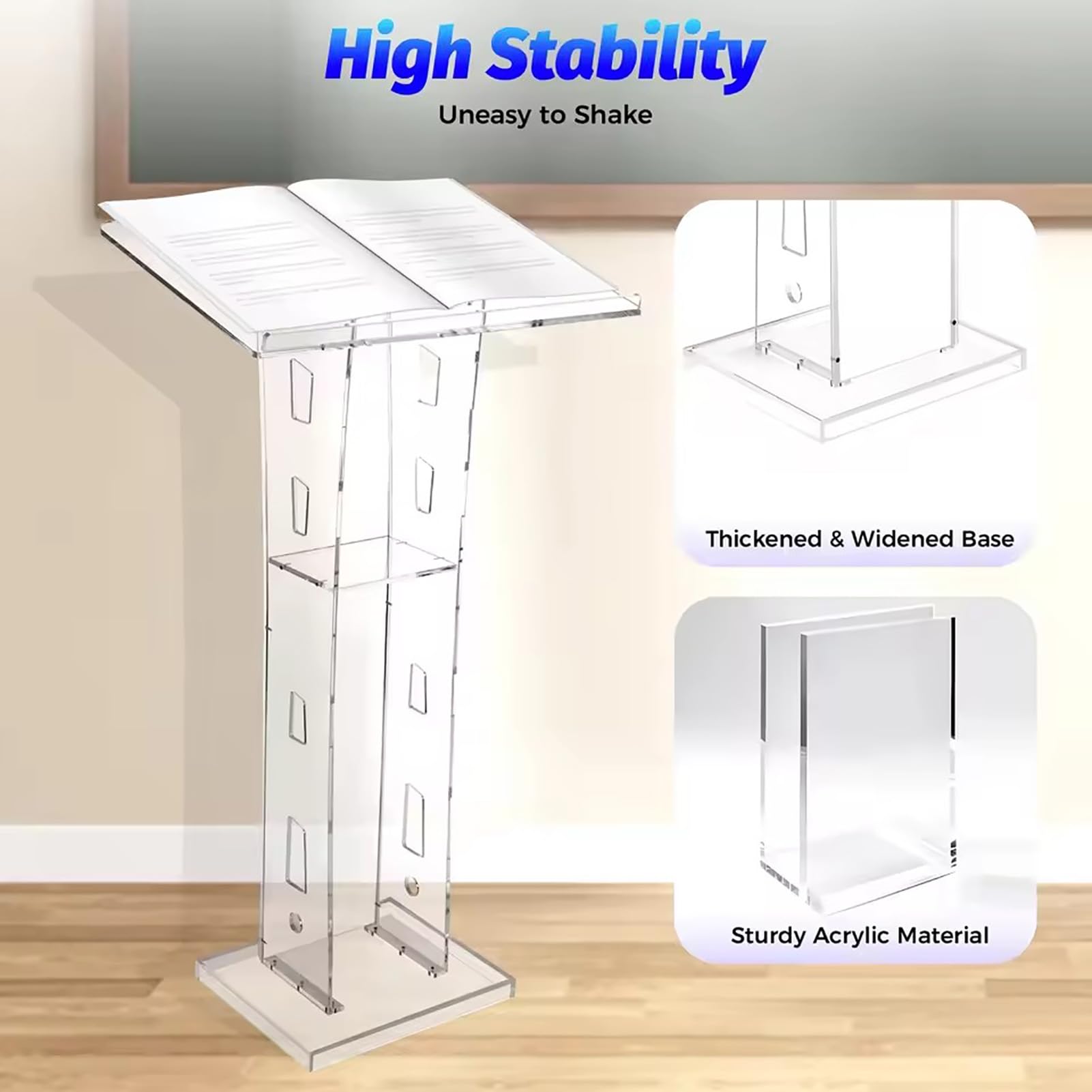 Pupitre en Acrylique Transparent avec éclairage LED, pupitre Transparent pour église et école, Table de Lecture Verticale pour événements, Design Durable et Moderne