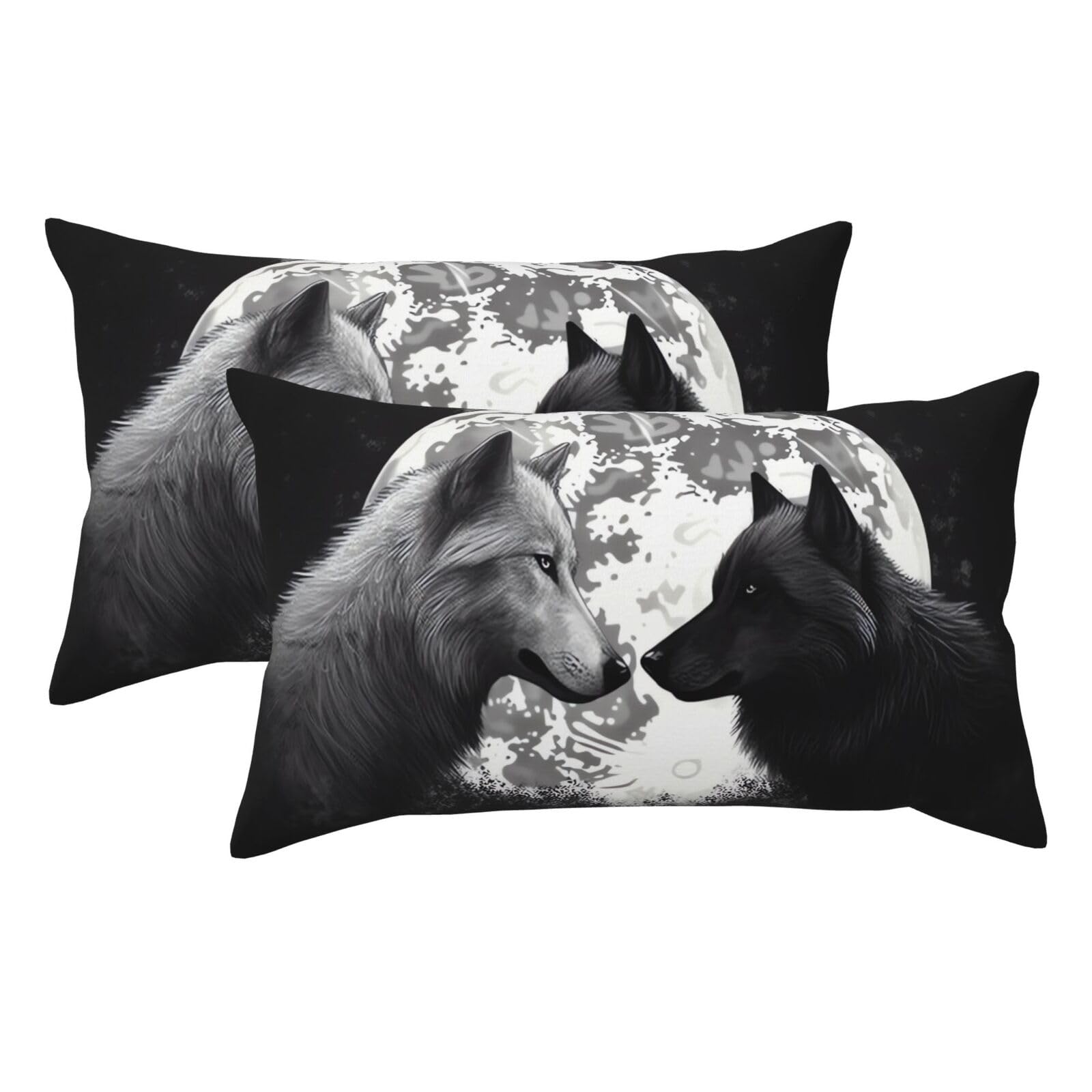 2 Pack King Pillow Cases with Hidden Zipper, Soft Breathable Pillow Covers for Hair and Skin, Wolves Love Under The Moon Wild Animal Pillowcases 20"x36" Bed Pillow Protectors Cover for Sleeping Gifts