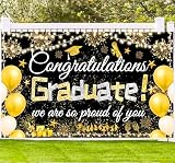 Famoby Congratulations Graduate We are so Proud of You Hanging Banner Fabric Sign Poster Backdrop Balloons Photo Booth Background for Graduation Party Decoration