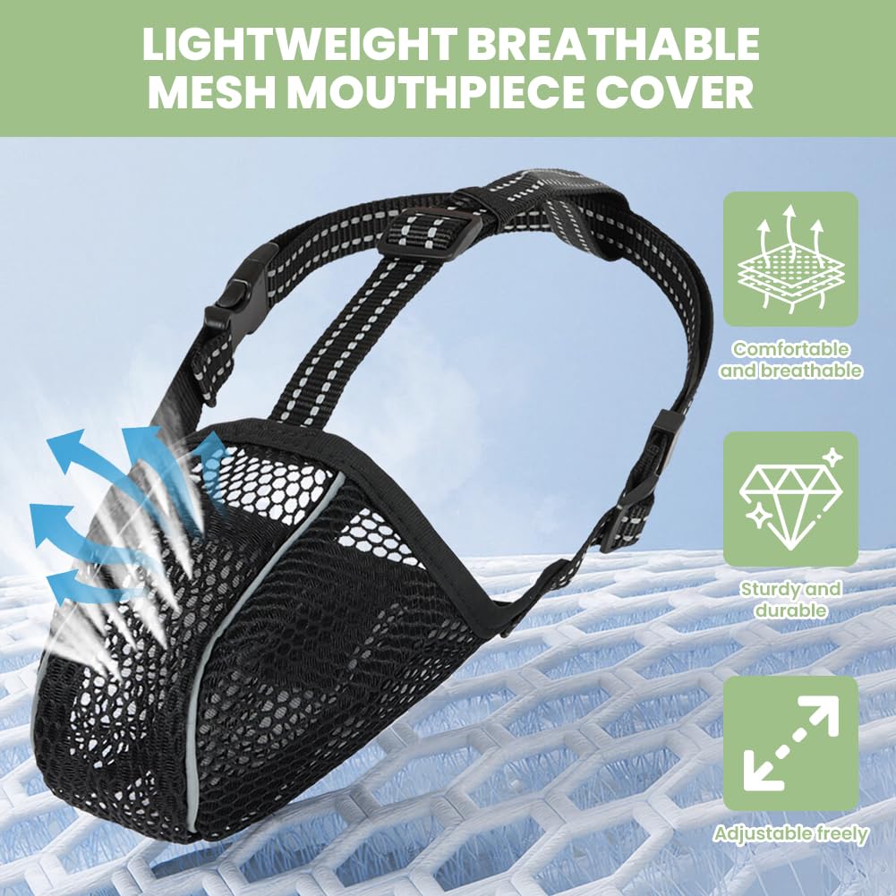 AUAUY Museruola per Cane, Museruola Riflettente Regolabile, Materiale a Rete Morbido, Impedisce di Mangiare e Leccare, Museruolas Anti-Morso e Anti-Abbaio per Diverse Razze Canine (Nero,XL)