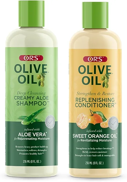 ORS Olive Oil Shampoo & Conditioner with Aloe Vera & Orange Oil for Moisture, Strengthen & Restore (2 Piece Set)
