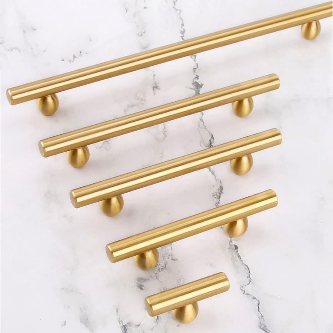 Maniglie per armadi in ottone Oro, Confezione da 2 maniglie for armadietti in ottone massiccio con foro singolo, dimensioni multiple dorate(96mm/3.8in)