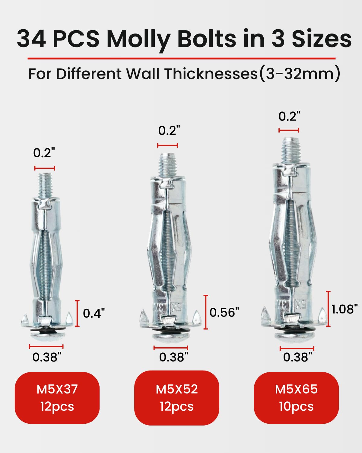 Molly Bolts Anchor Kit - Secure Drywall Fasteners -4 Molly Bolts Anchor Kit - Secure Drywall Fasteners -4
