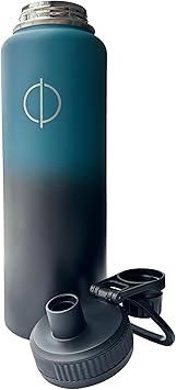 40 OZ Insulated Water Bottle | Vacuum-Insulated Stainless Steel Leakproof Reusable | Stays Hot Cold 12 Hours | For Office, School, Work, Travel, Car | Perfect for Coffee, Water, Tea Aqua/Black