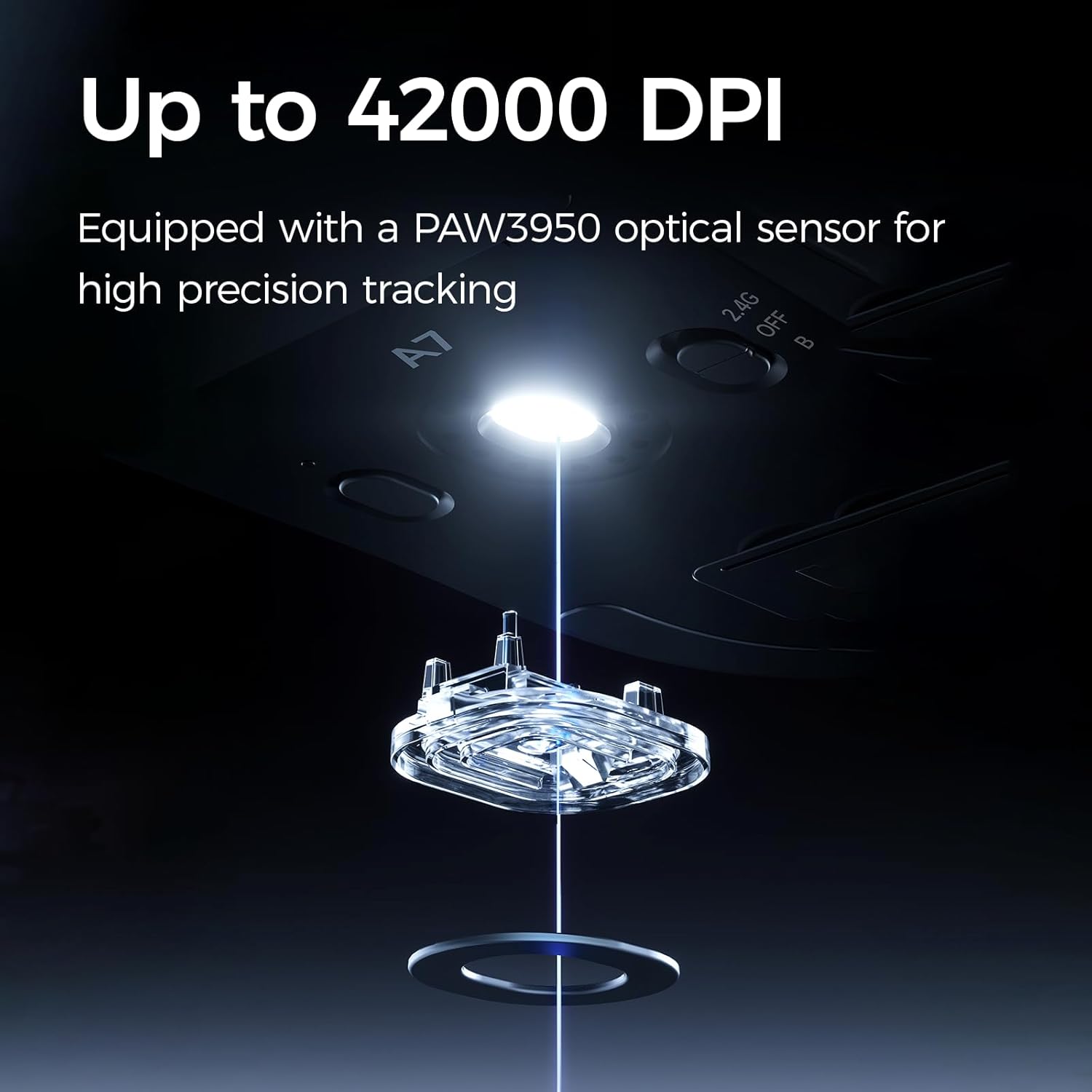 White A7 Ultra Wireless Gaming Mouse, Tri-Mode Connection, 59 Grams, PAW3950 42K DPI Sensor, Wired/Wireless Dual 8K Polling, 130 Hour Battery Life - White