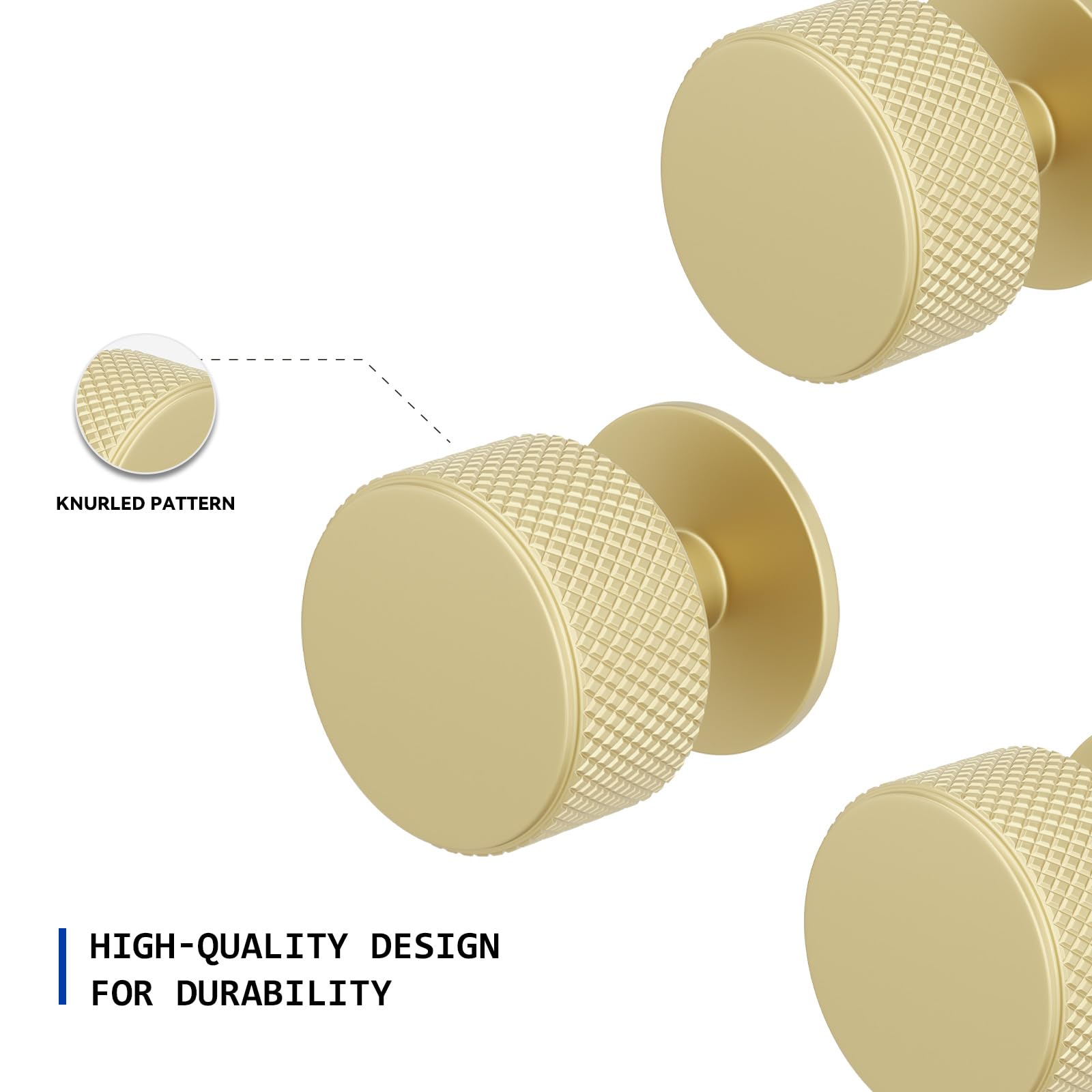 Goldenwarm 5 Pack Gold Drawer Knobs, Knurled Round Gold Knobs, Aluminum Alloy Single Hole Kitchen Handles - Image 2