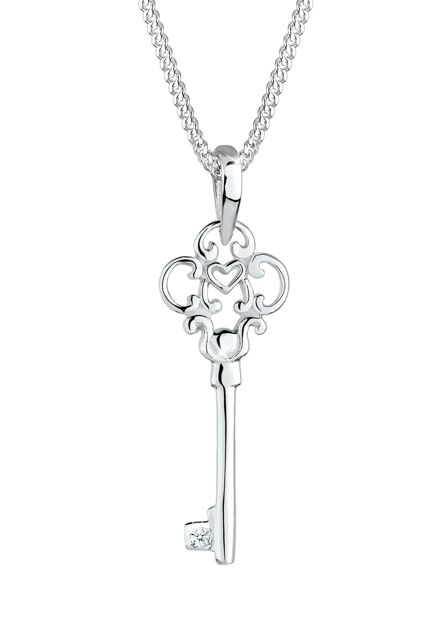 Elli DIAMONDS Necklace Women Key Elegant with Diamond (0.015 ct.) in 925 Sterling Silver
