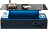 LED Lift Top Coffee Table with Storage Drawers and Hidden Compartment,Smart Bluetooth APP RGB Light Control,Glossy Surface with Hydraulic Lift Stand,Sliding Rails,Multifunctional Tabletop Black