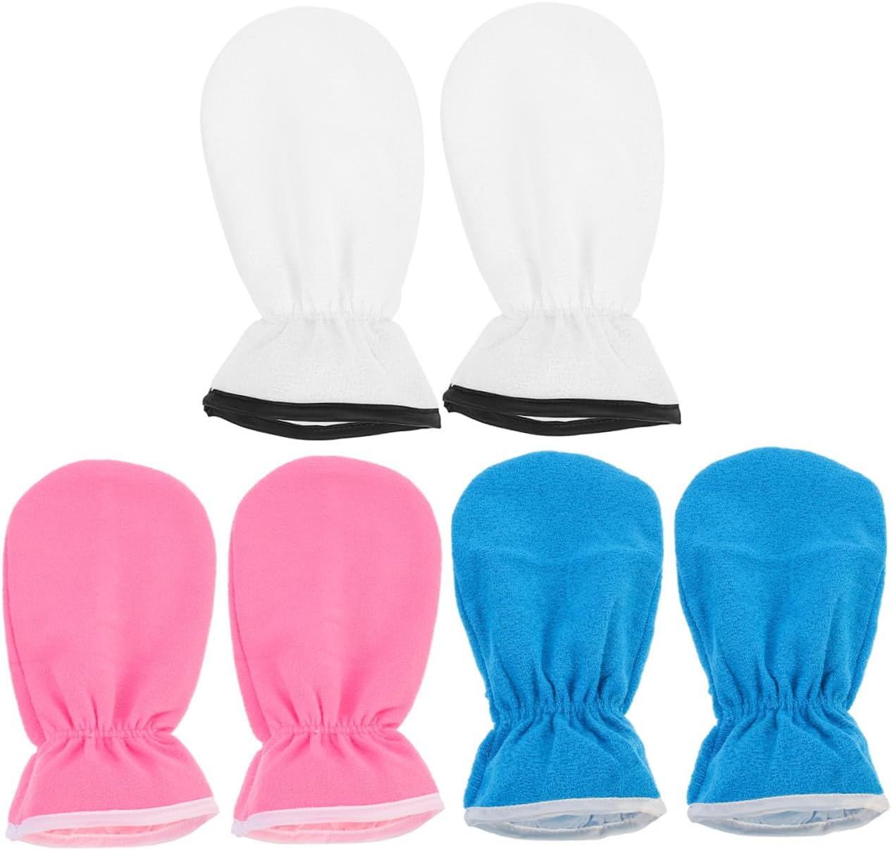 3pairs Paraffin Wax Bath Mitts for Moisturizing Hand Care Washable and Reusable Soft Gloves for Home Includes White Blue and Pink Color Options