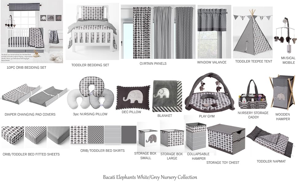 Miniatura 6 de Bacati - Falda de cama Mix N Match Pin Dots para cunaniños pequeños con volantes de polvo (gris)