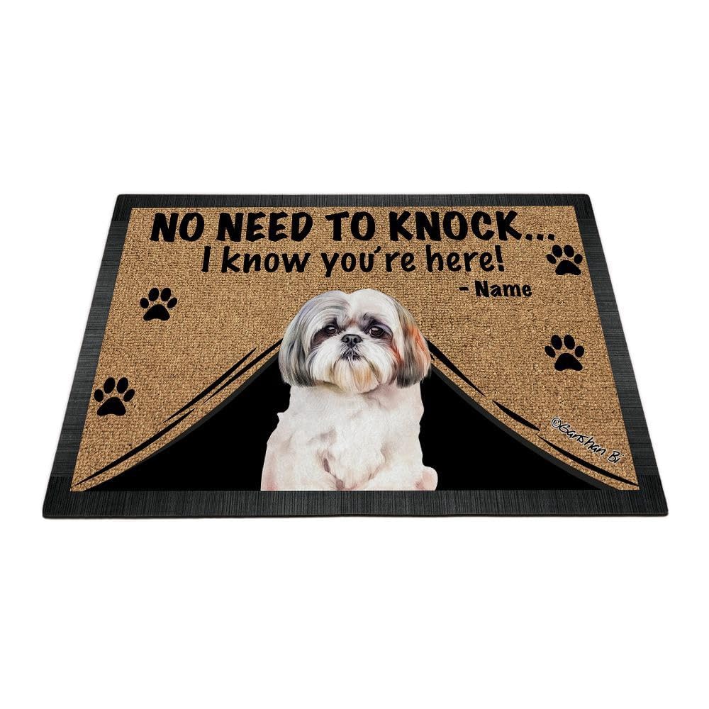 Ganshan Bi Custom Shih Tzu Doormat - Watercolor Dog Welcome Floor Mat - No Need to Knock I Know You're Here - Gift for Dog Lover - 27.5" x 17.7"