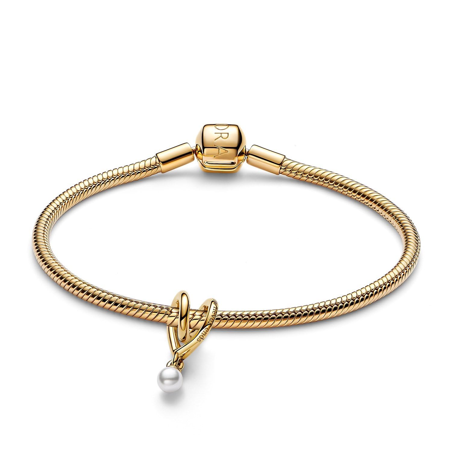 PANDORA Starter-Set Damenarmband Goldfarben Gewickeltes Herz 21118 | edles Schmuck-Set mit Armband und Charm für Frauen, Herz-Schmuck, Romantische Geschenkidee