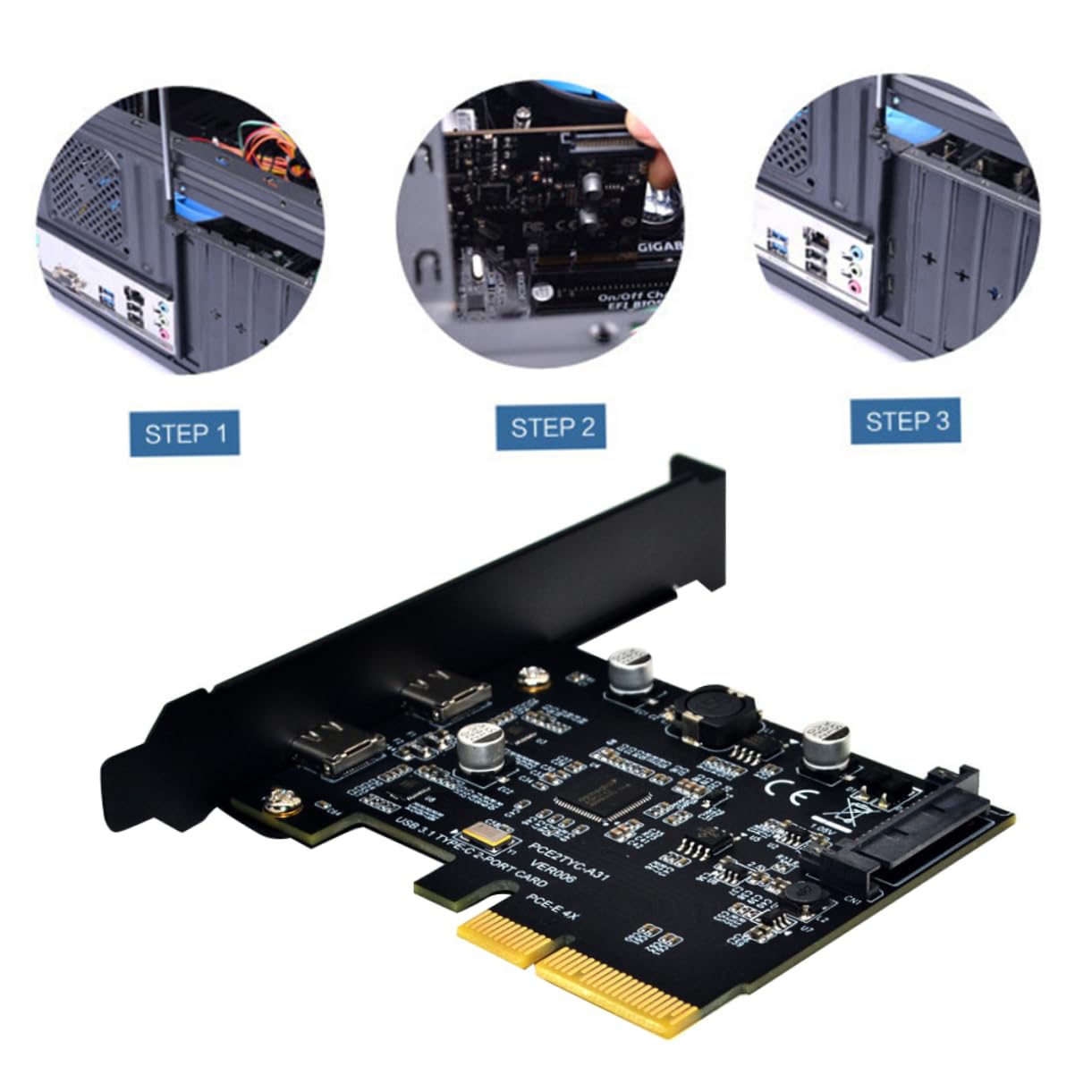 Gadpiparty Expansion Card with Dual Type C Ports Pci Express Pin Riser Card for High Speed Data Transfer and Connectivity