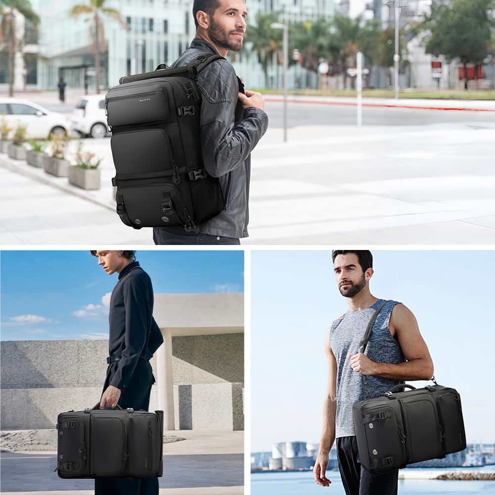 BANGE Anti-Diebstahl-Rucksack, 3-in-1-Handgepäck-Rucksack mit abnehmbarer Schultertasche und Schuhfach, wasserabweisend, für Business, Übernachtung, Reiserucksäcke für Damen und Herren, Schwarz, L