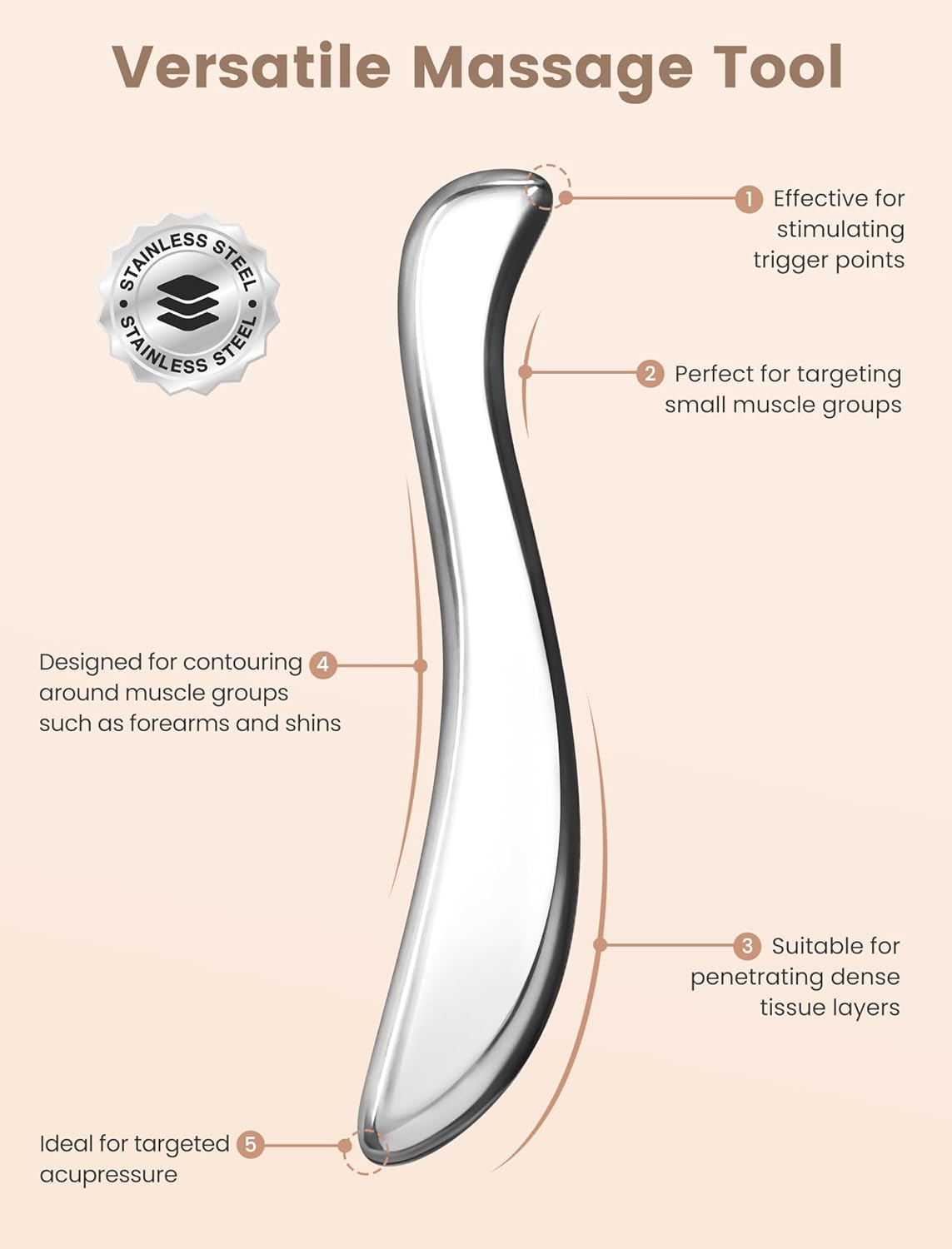 lifechill Metal Massage kit,Stainless Steel Body gua sha Tool,Pressure Point Trigger Point Massage Tool for deep Tissue Pain Relief,Muscle Scraper Tool for Fascia Release,Lymphatic Drainage Massager - Image 3