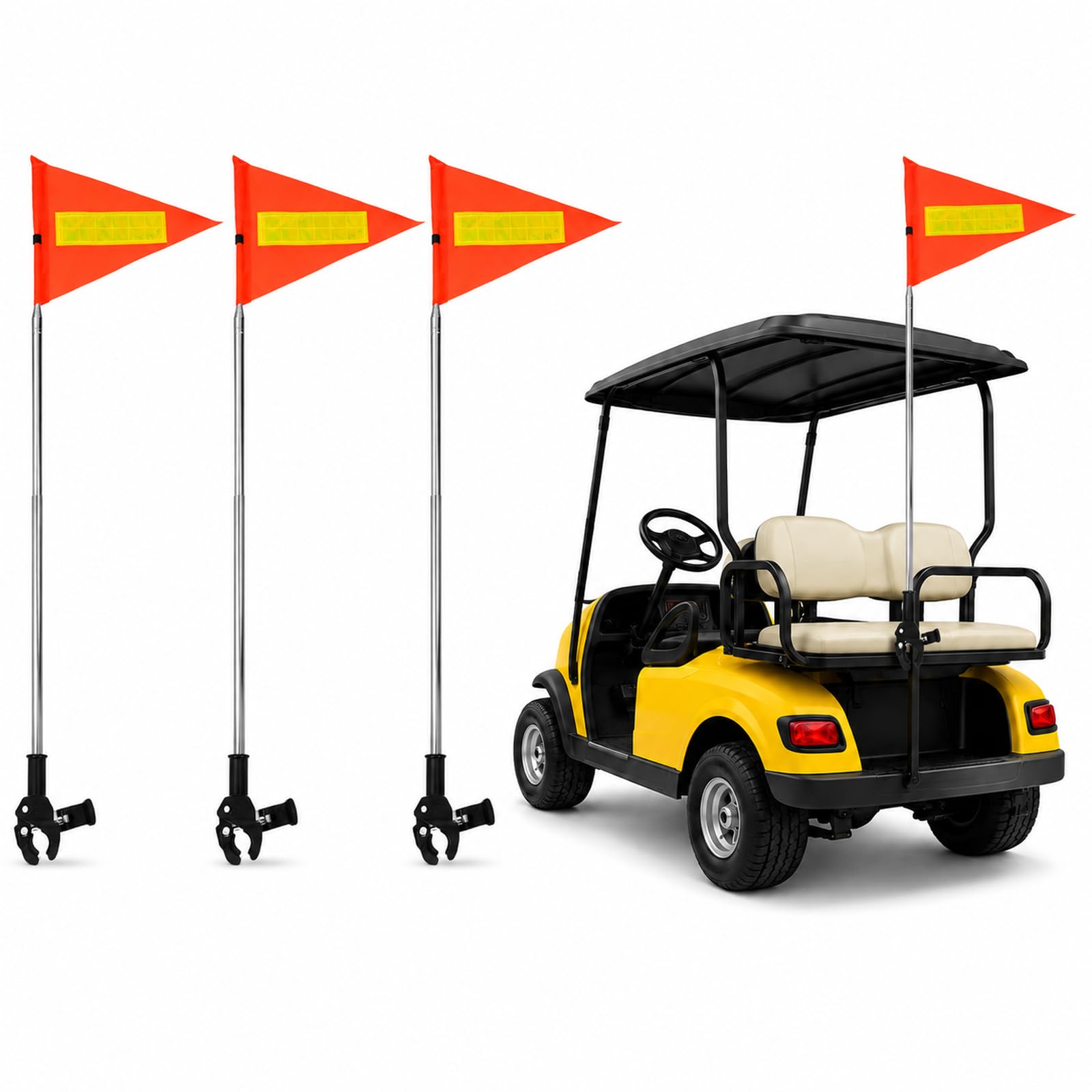 YARNOW Lot de 3 drapeaux de vélo avec mât pour la sécurité, réglable en hauteur, orange, drapeau réfléchissant pour vélo