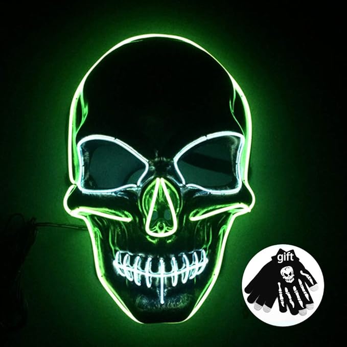 halloween skelett maske mit led licht totenschadel maske und 1 paar schadel fluoreszenz handschuhe fur damen und herren kostum party amazon de spielzeug