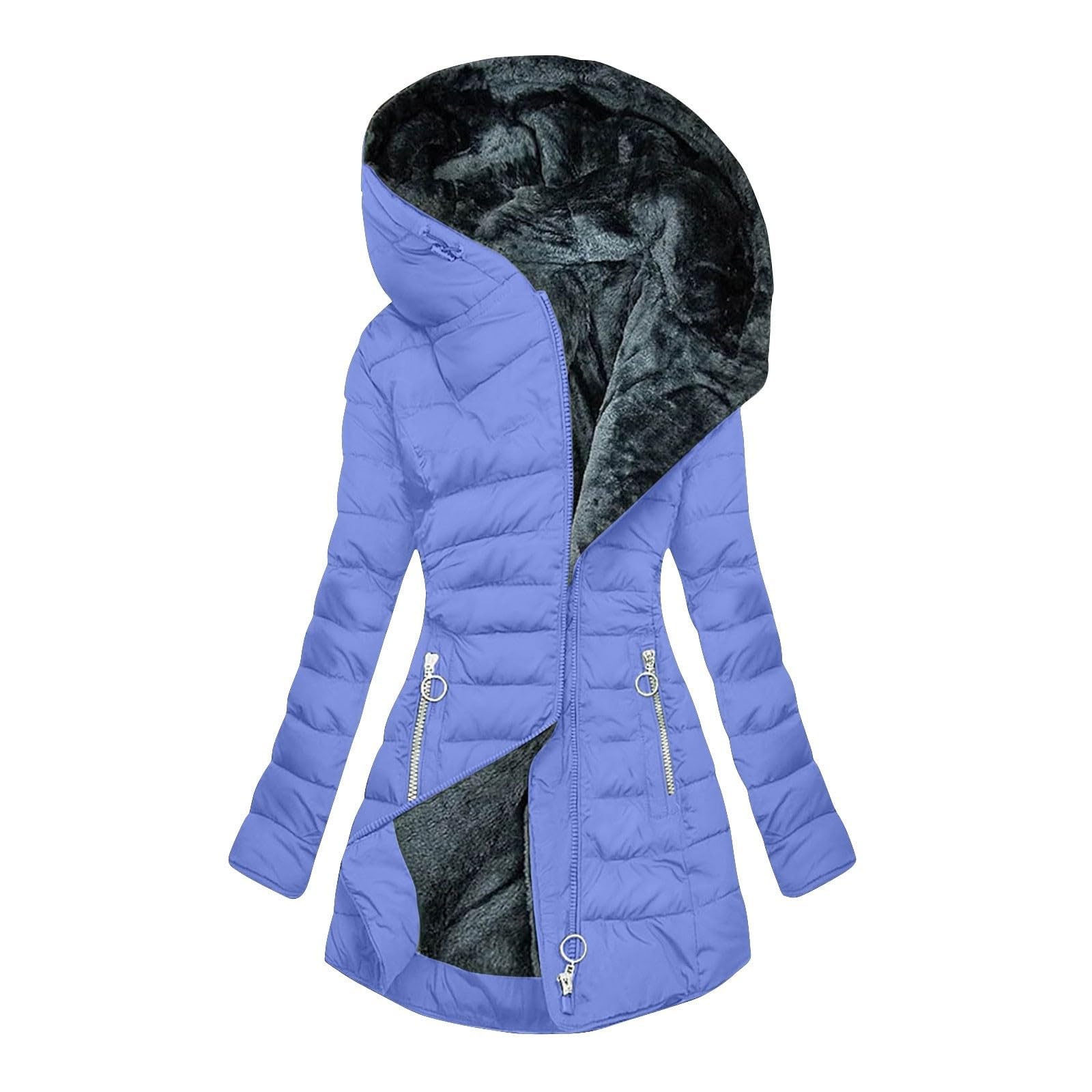 Générique Manteau Femme Hiver Mi-Long avec Capuche, Veste Zippée Biais à Taille Ajustable, Plusieurs Couleurs Disponibles