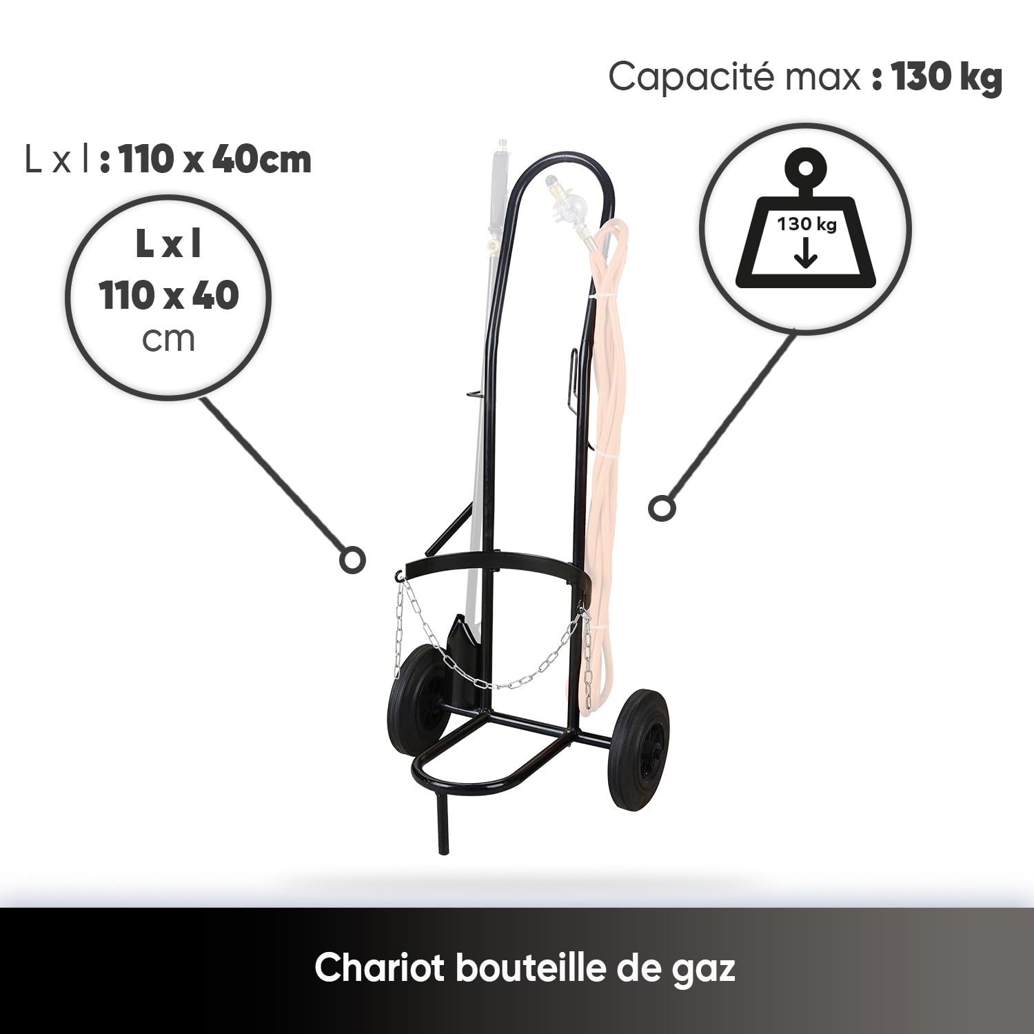 Chariot Pour Bouteille De Gaz 130kg - Construction Robuste Roues 200mm Pour Désherbage