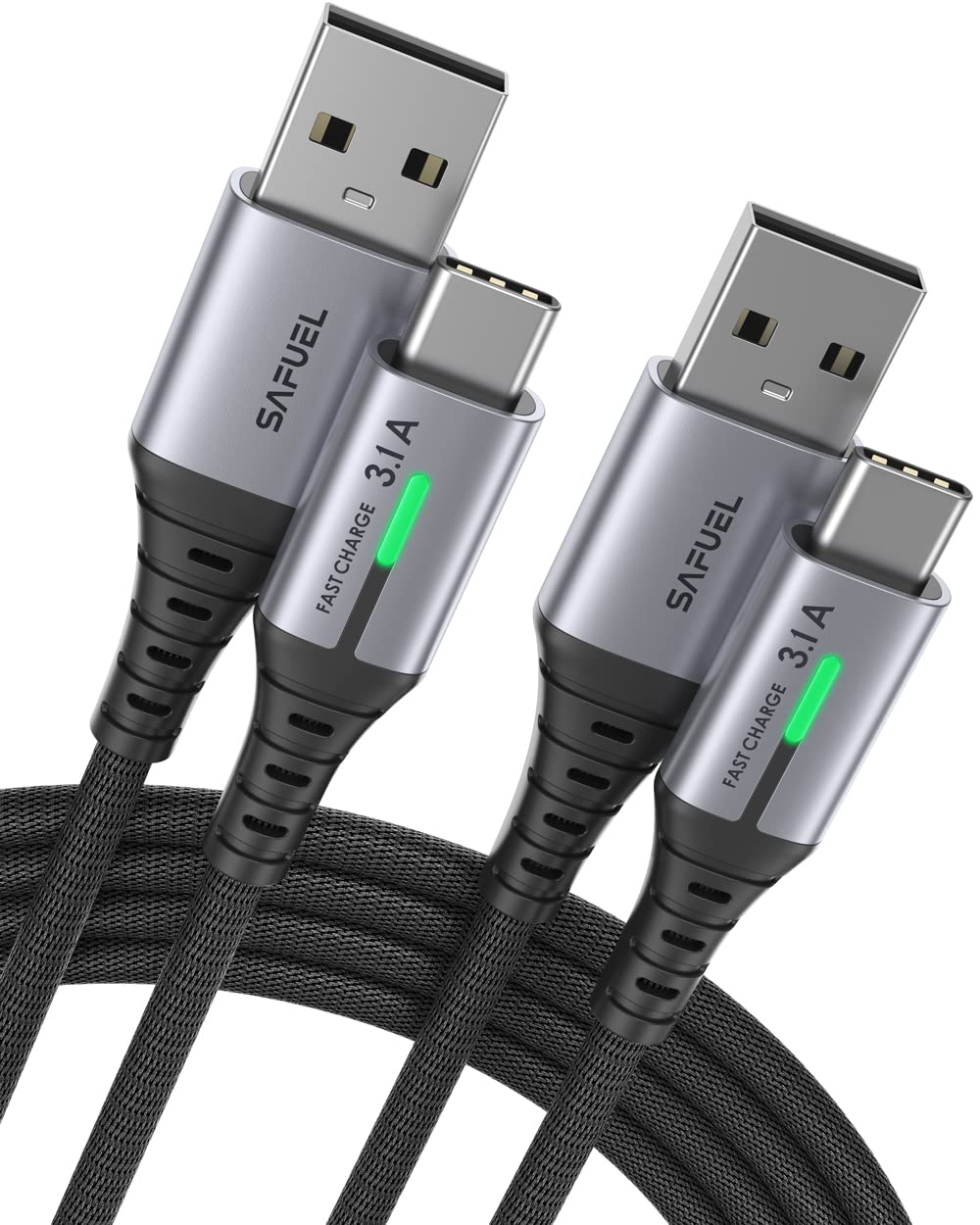 SAFUEL USB C Cable, [2 Pack 6.6ft] 3.1A QC3.0 Fast Charging USB Type C Cable, Nylon Braided USB-C Data Cord Phone Charger for Samsung S21 S20 S10 Plus Note 10 9 LG Google Pixel OnePlus Huawei etc.