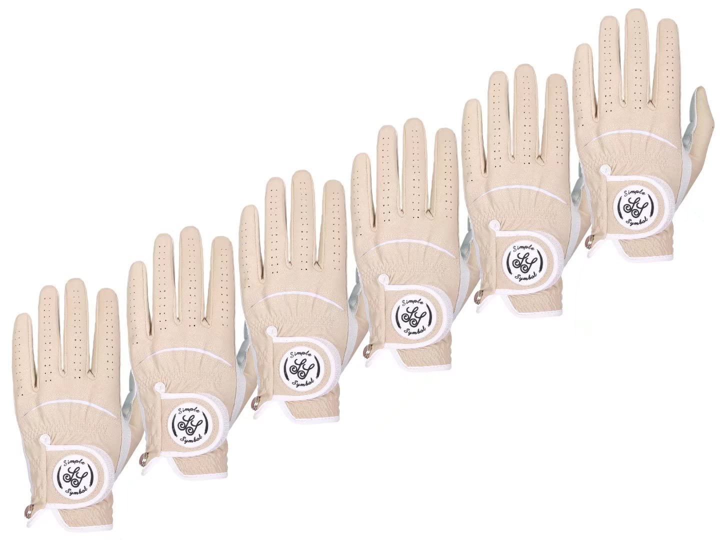 SIMPLE SYMBOL Men's Golf Glove High Grade Leather Six Pack，Six Left Hands, Six Right Hands,Six Colors,Red/Blue/Navy Blue/Sky Blue/Coffee/Beige