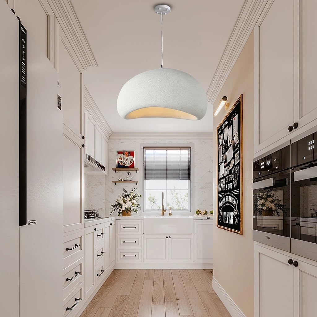 SYAXVOM Scandinavian Pendant Light Fixture - Modern Wabi-Sabi Chandelier for Kitchen & Dining Room Adjustable Height E27 Base Concrete Beige Finish Stylish Over Island Lighting