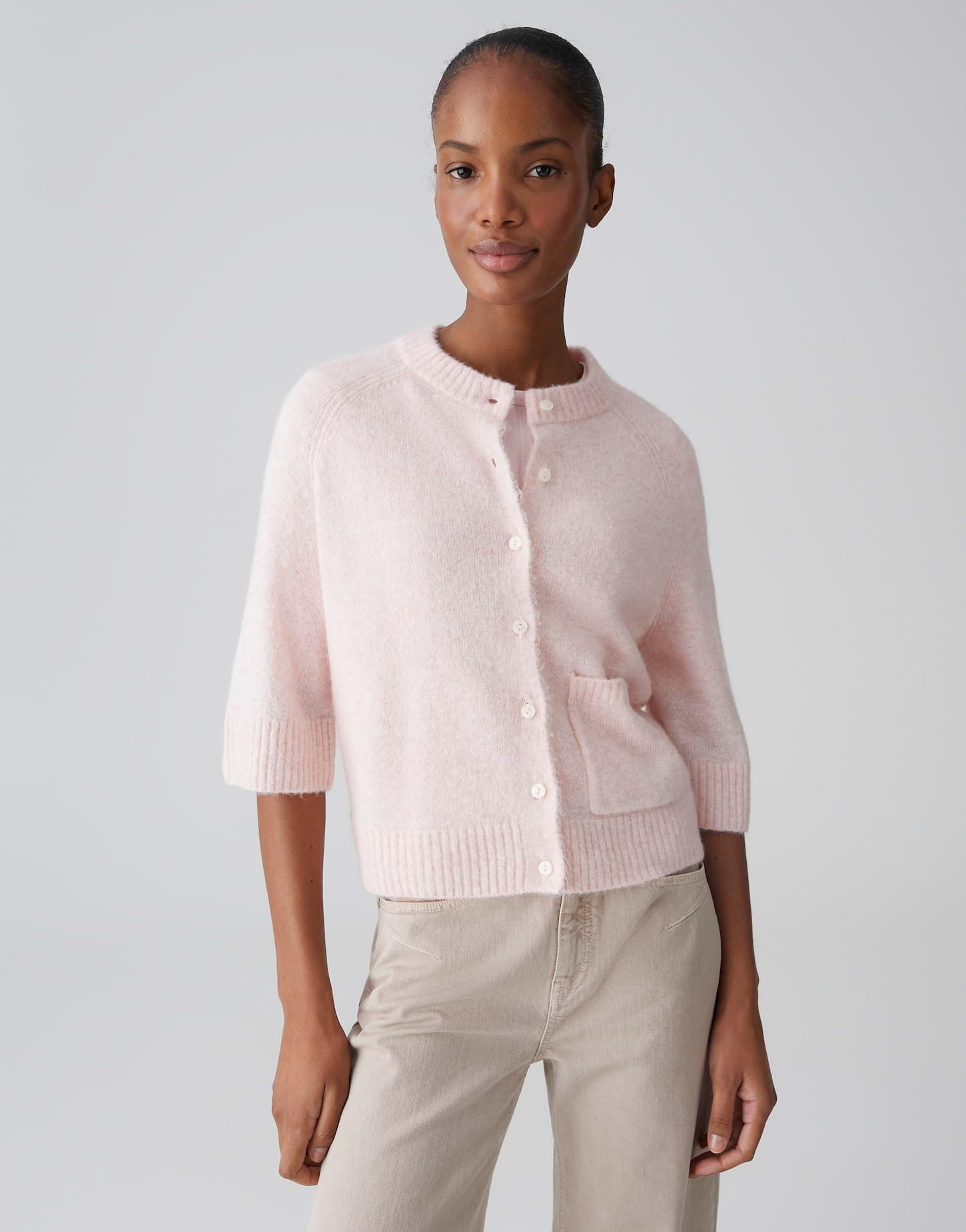 OPUS Damen Strickjacke | Boxy Halbarm Strickjacke im Mohair Woll Mix Slim Fit