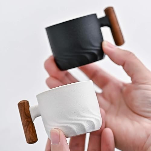 Miniatura 4 de Zurucily Juego de 2 tazas de café expreso de porcelana, tazas de té pequeñas, tazas de café expreso de cerámica de 3 onzas con mango de madera
