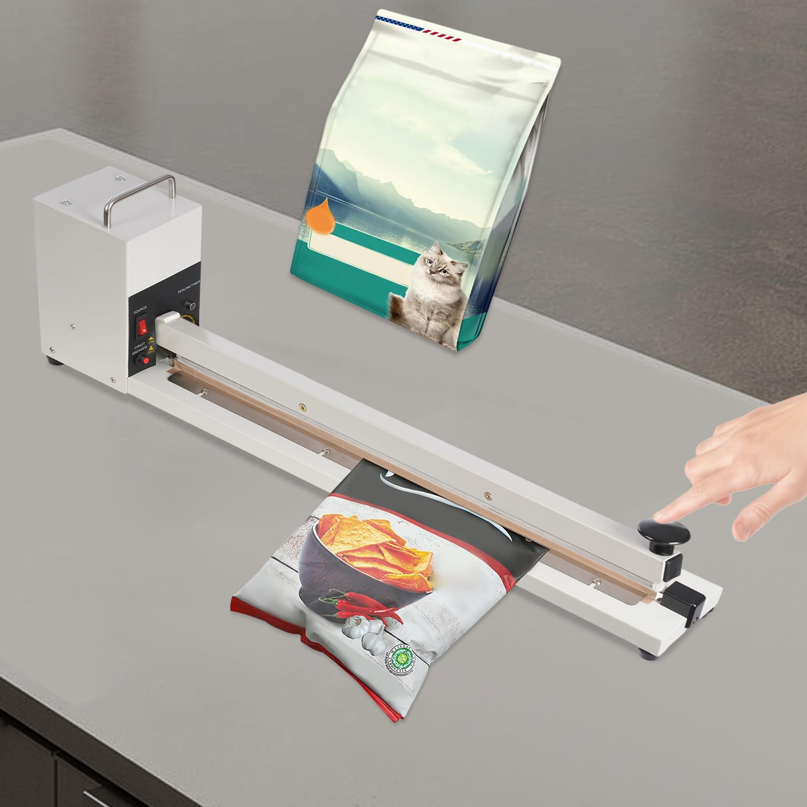 Hand Impulsschweißgerät, Heißsiegelmaschine 600mm, 800W Impuls Schweißgerät, Tragbare Handdruckende Verpackungsgerät, für Plastiktüten, Alufolienpapier, Kraftpapiertüten