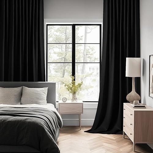 Miniatura 2 de MIULEE Cortinas opacas negras con pestaña trasera de 84 pulgadas de largo, juego de 2 paneles para sala de estar, dormitorio, bolsillo para