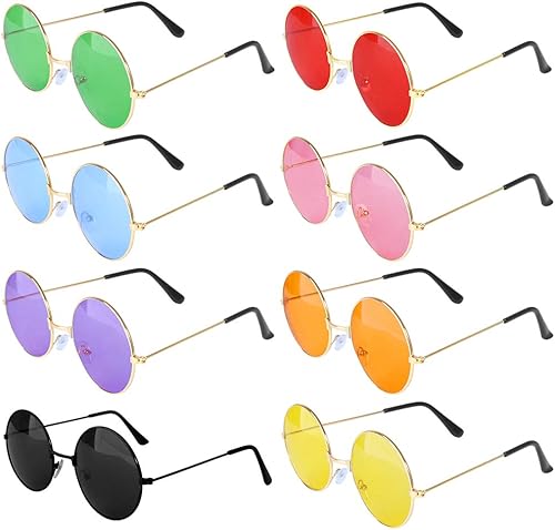 ONESING 8-20 pares de gafas de sol redondas hippie círculos para mujer gafas multicolores diadema hippie para discoteca