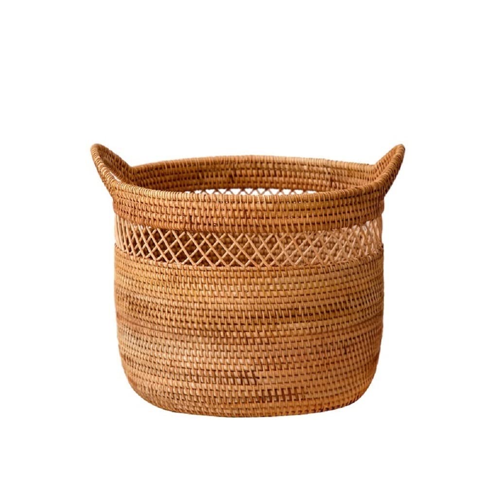 Basket Storage Box Kitchen Natural Rattan Dirty Laundry,Household Clothing Braided Bucket with Daul Handles
