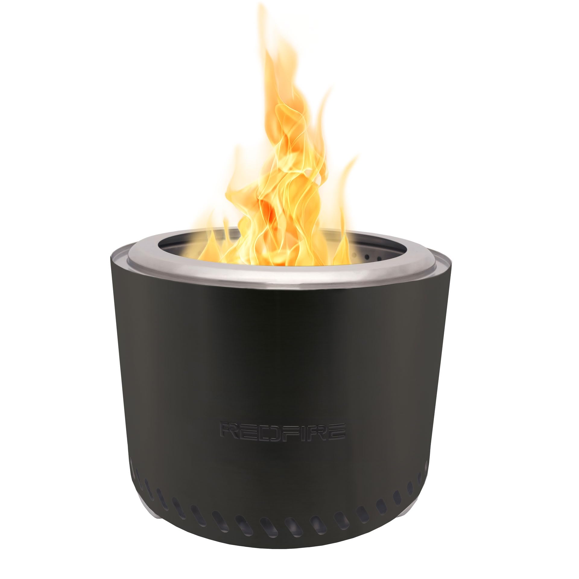 REDFIRE Feuerkorb Volcano Extra Large, schwarz pulverbeschichtet - XL Feuertonne Edelstahl für Holz und Pellets - raucharme Feuerschalen für den Garten, Terrassenofen, extra Asche-Auffangschale