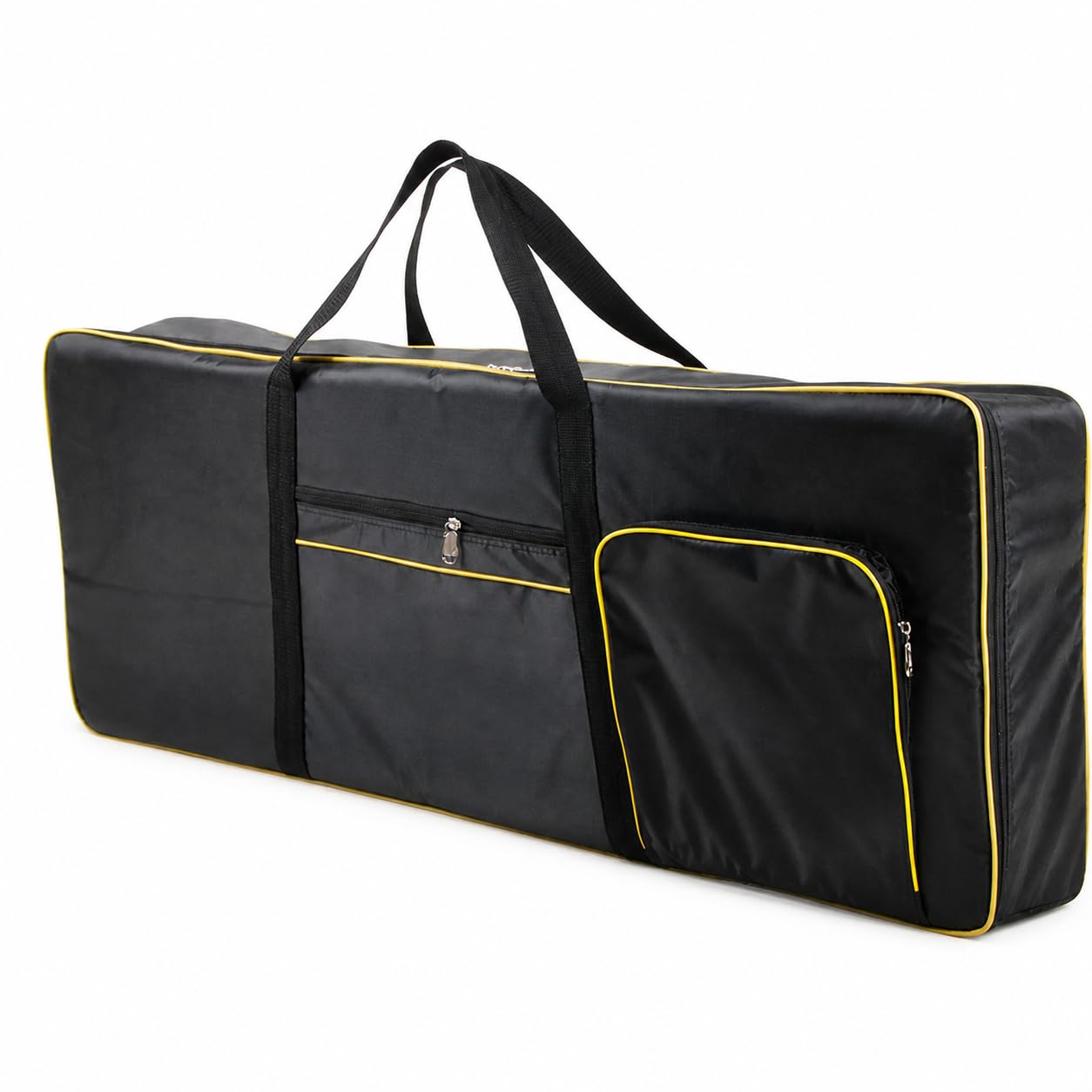 Funda para Teclado Musical con Protección Acolchada para Teclados 61 76 U con Correas Traseras Ajustables Resistentes Impermeable y Acuada para Músicos Viajeros, Negro 420D, Borde Amarillo