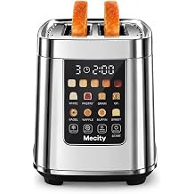 Mecity Motorized Toaster 2 Slice with Touch Screen, Stainless Steel Smart Toaster, 8 Bread Types, 5 Shade Levels, 1200W High Power, Keep Warm Mode, Reheat Defrost Functions, 120V