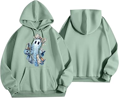 Halloween Hoodies for Women 2025 Fall Fashion Long Sleeve Cute Ghost Graphic Lightweight Hoodie with Pockets