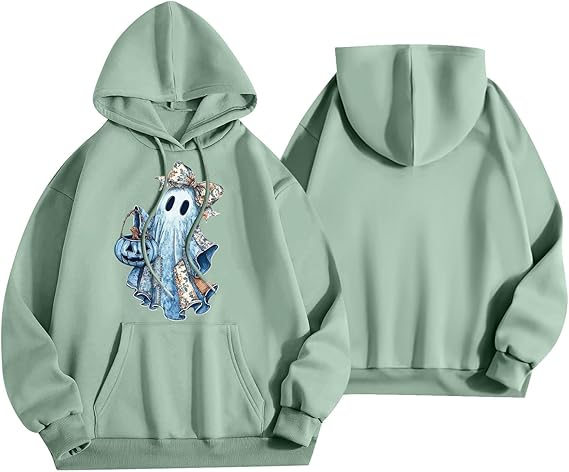 Halloween Hoodies for Women 2025 Fall Fashion Long Sleeve Cute Ghost Graphic Lightweight Hoodie with Pockets