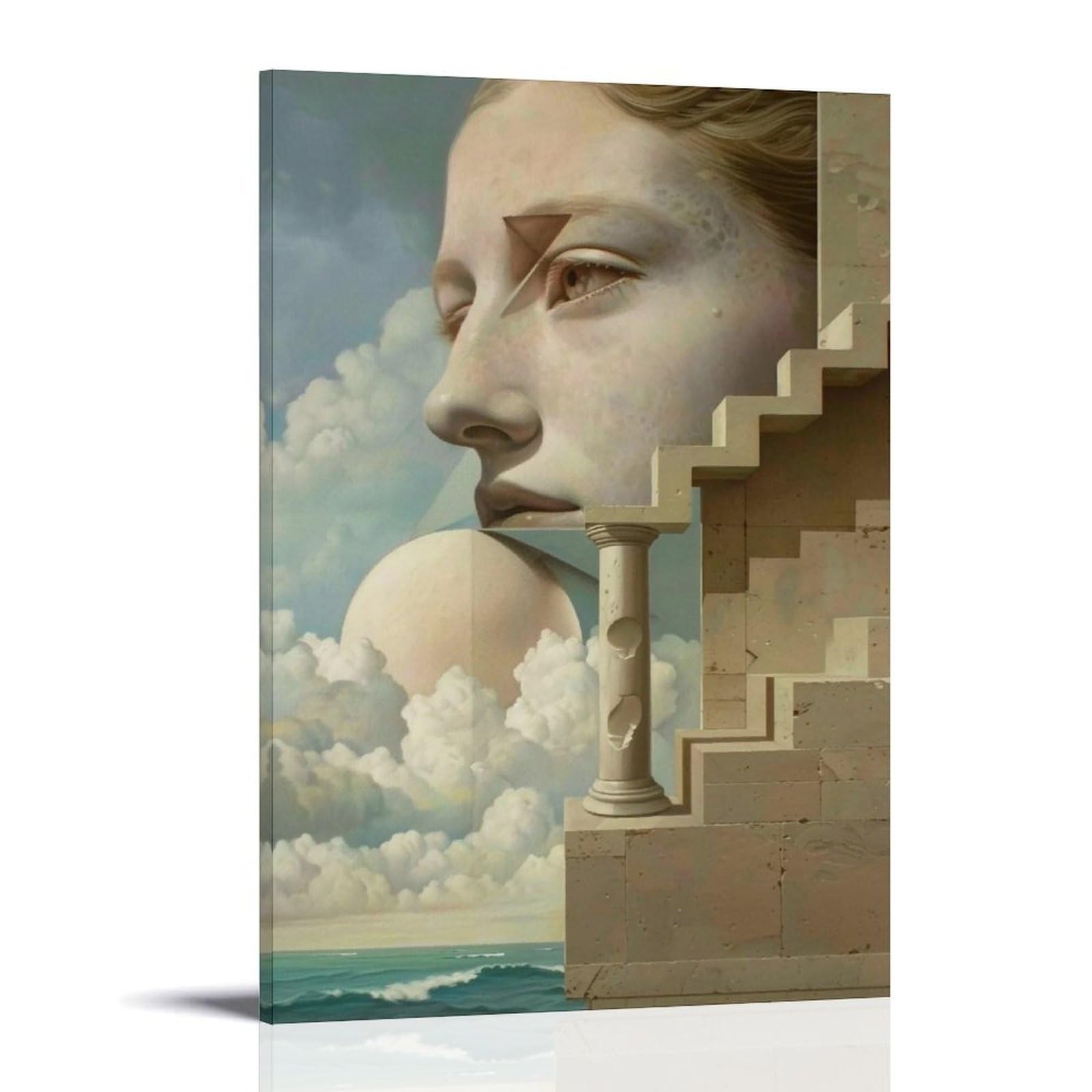 MGHTGRWE Dreamlike Surreal Step & Ocean Composite Scene 03 Poster Wall Art Canvas Vintage Aesthetic Painting Decor for Rooms 24x36inch Frame-style