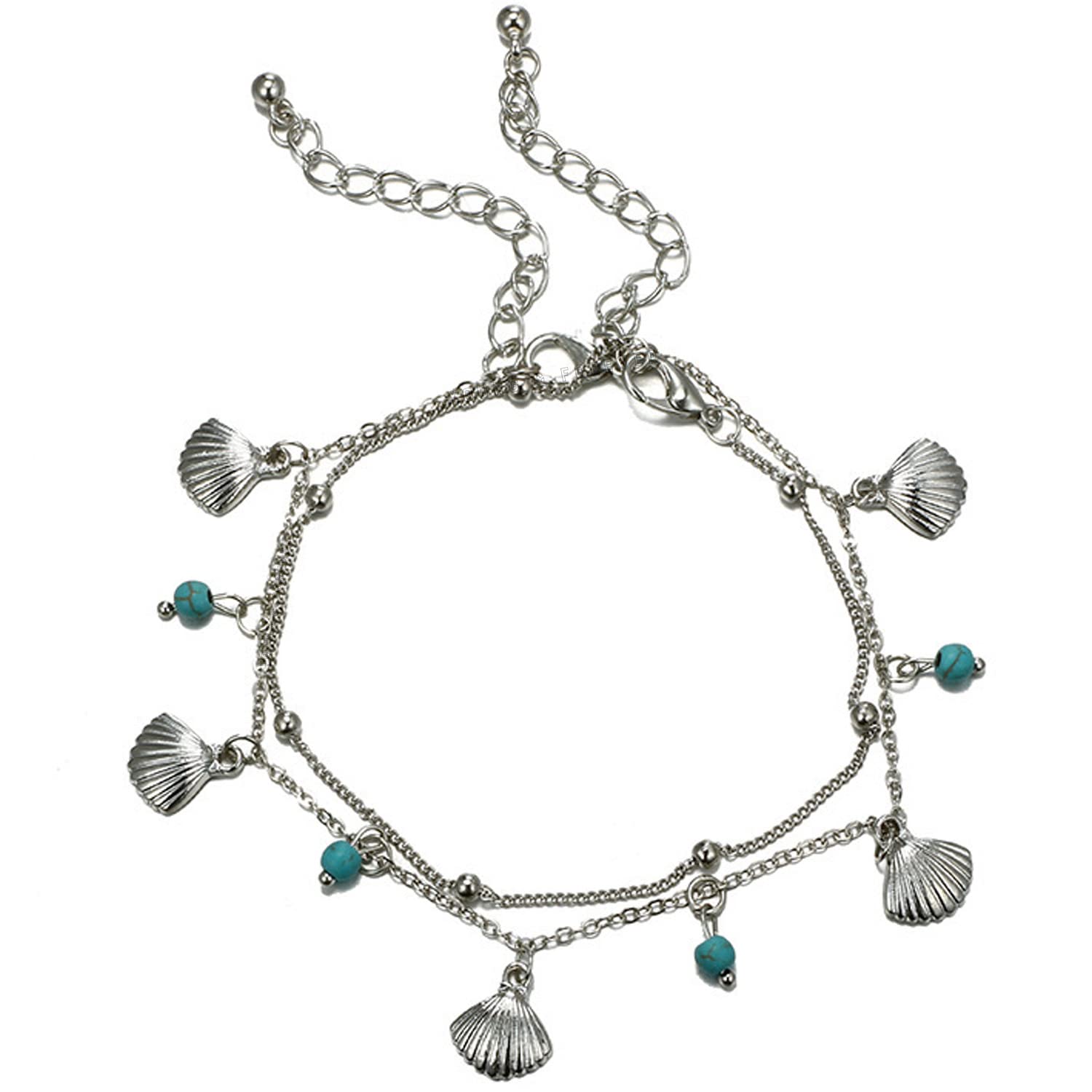 Young & Forever Gift Fashion Jewellery Tribal Muse Cowrie Charm Fancy Bohemian Silver Plated Turquoise Beads Strand Adjustable anklets for Women/Girls Payal for Girls and Women Anklets for Women (B09VR9WB2G) Amazon Price History, Amazon Price Tracker