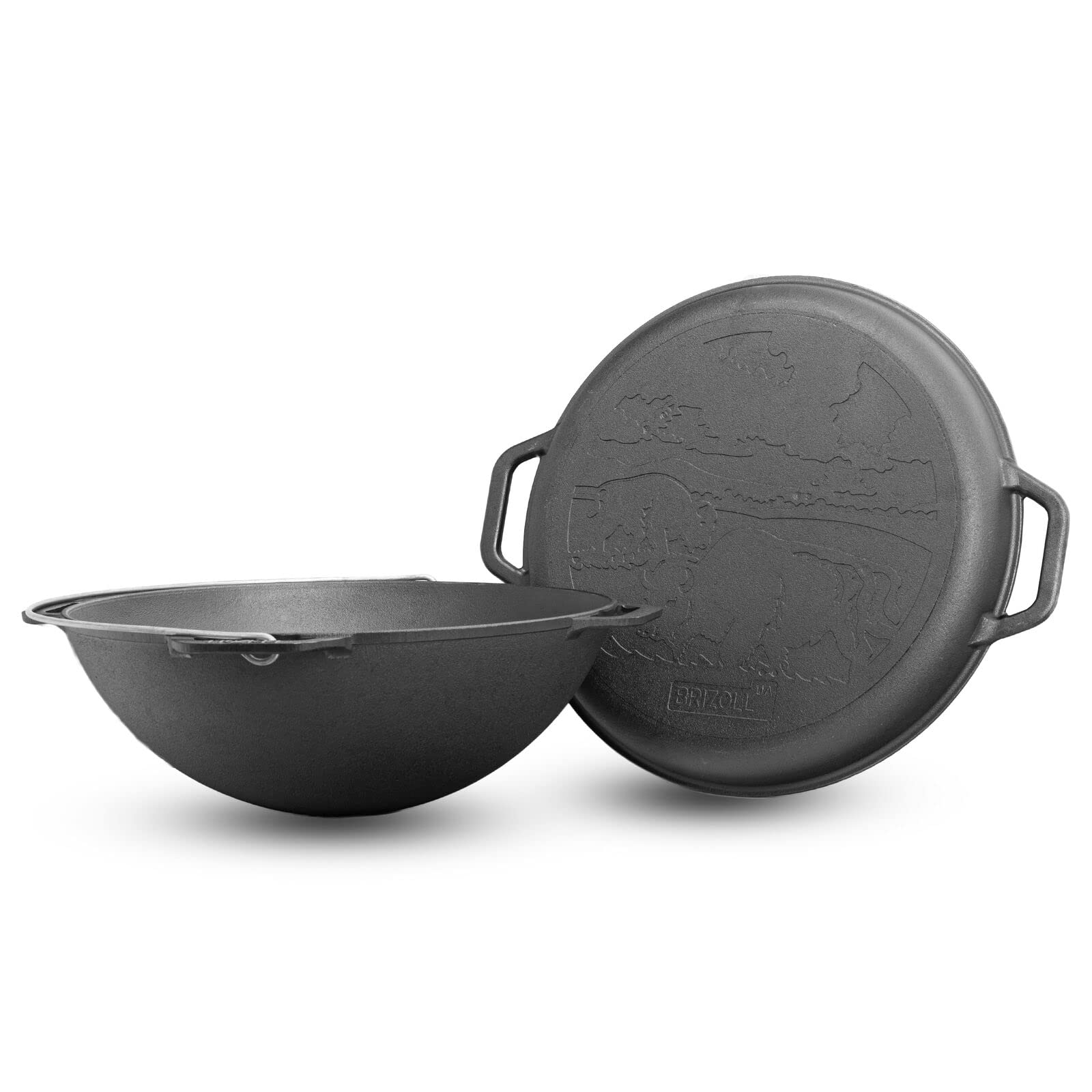 4BIG.fun Gusseisen Kazan 12 L Schwenktopf Kasan mit Deckel-Bratpfanne Wokpfanne Grill Cast Iron Campingtopf Kessel Asia Wok Traditioneller Gusstopf Grillwok