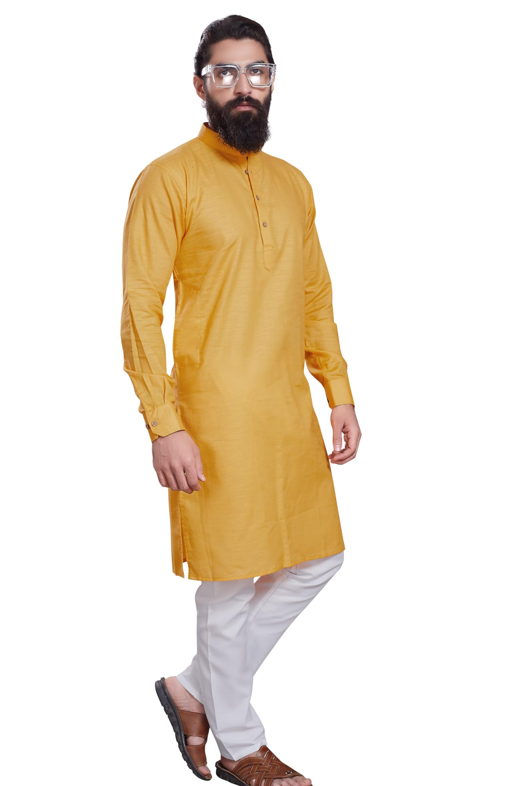 Divisive Men's Pure Cotton Only Slim Fit Kurta (Dkrt205_M_Yellow)