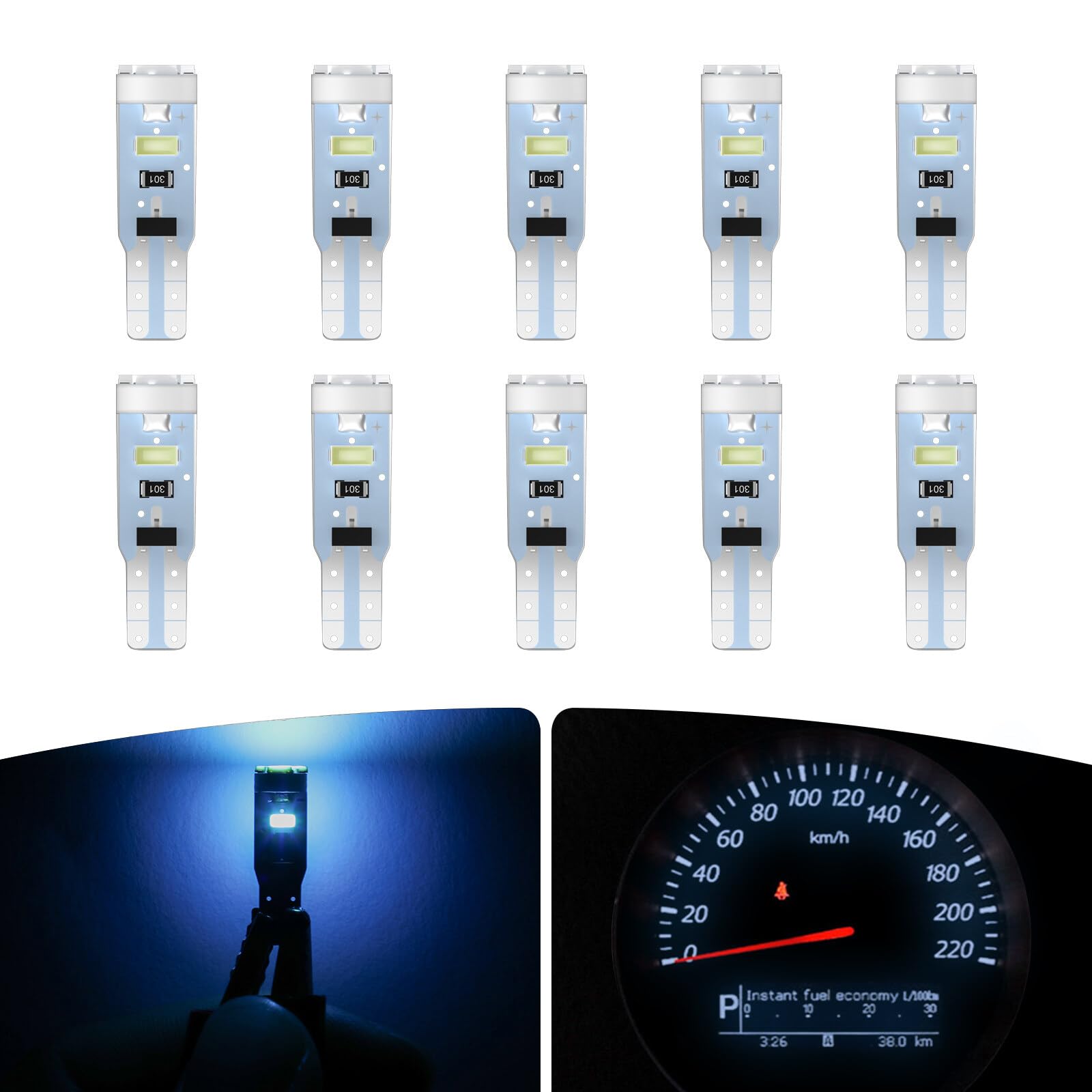 ECCPP 10x Instrument Cluster Dash Panel Lights T5-5-3014-SMD-Ice Blue