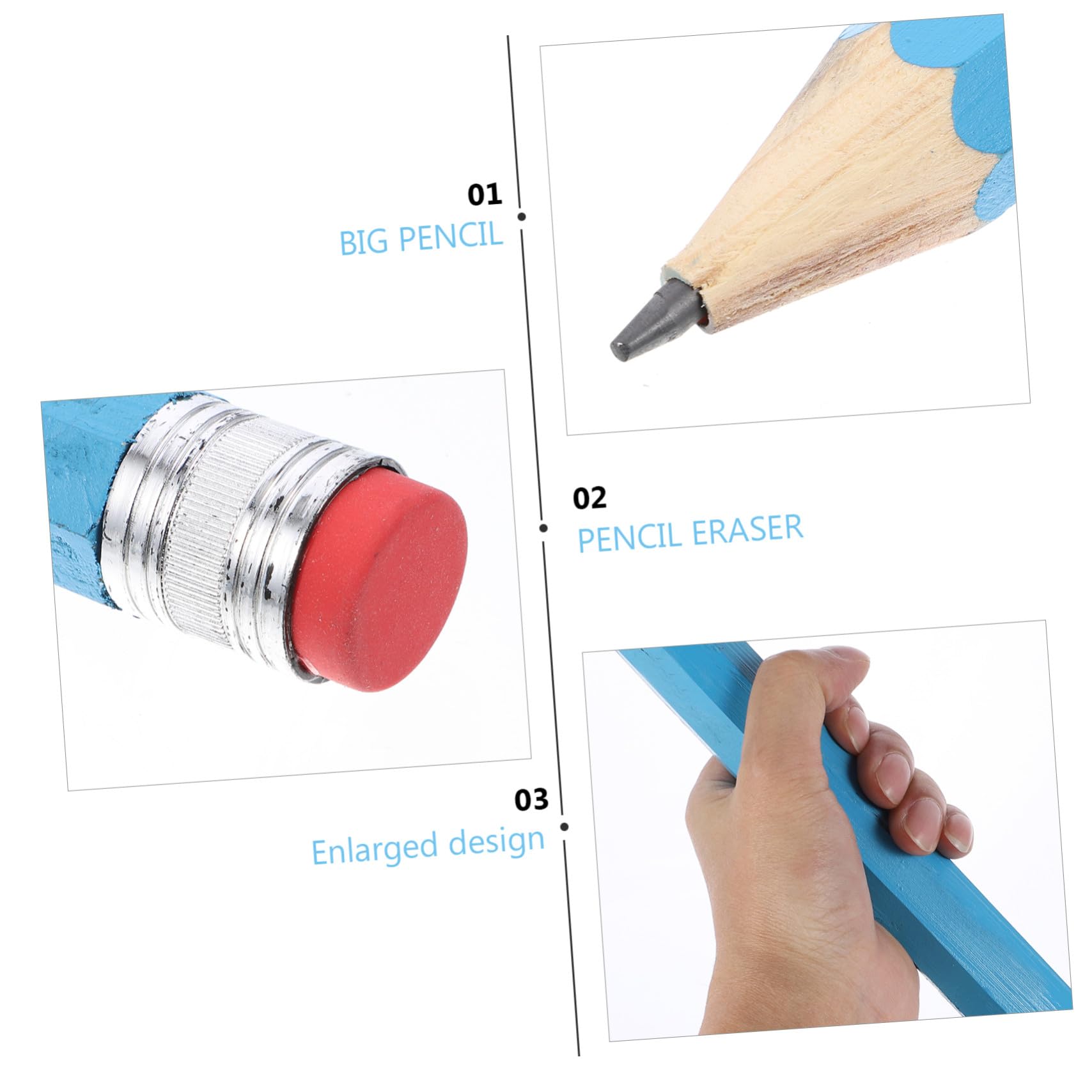 2 Pièces Crayons Géants Bois Lot de Bleu Crayon Large pour Dessin Écriture Peinture Accessoires Scolaires Artistiques avec Gomme Robuste et Étui Protecteur