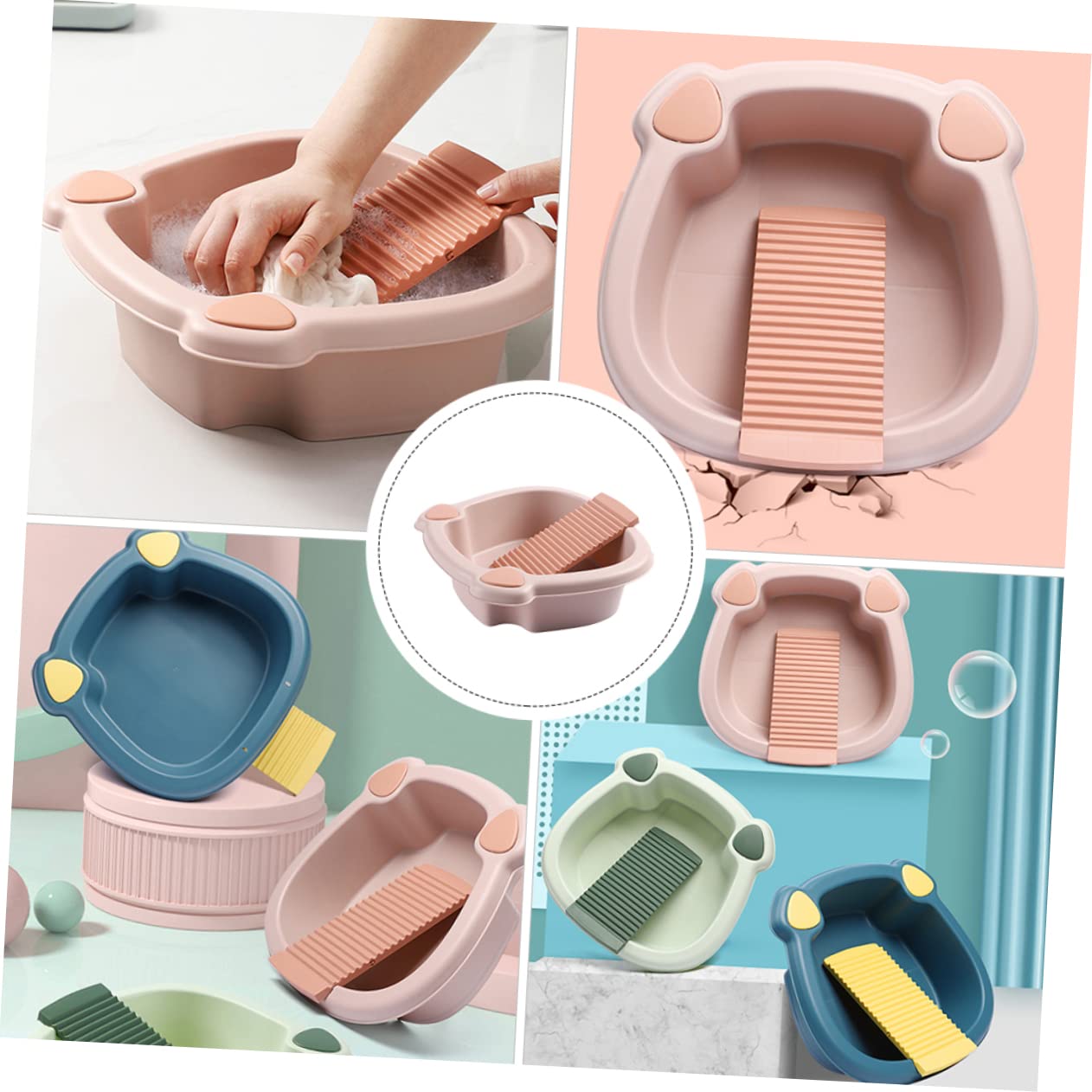 1 juego de lavabo con tabla de lavado integrada para lavar la ropa a mano, diseño compacto de ahorro de espacio para uso doméstico y dormitorio para viajes y actividades al aire libre
