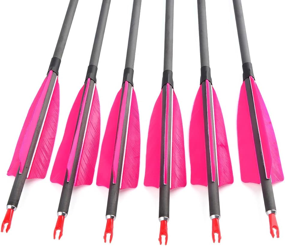 ZSHJGJR 33 inch Archery Carbon Arrows 400 Spine Hunting Arrows for Recurve Bow Compound Bow with Removable Tips Feather Fletching for Archery Bow Hunting Targeting Practice 6/12pcs