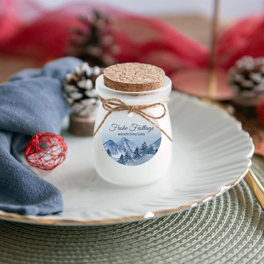 12x Vanille Duftkerze im Glas mit personalisiertem Weihnachtsanhänger