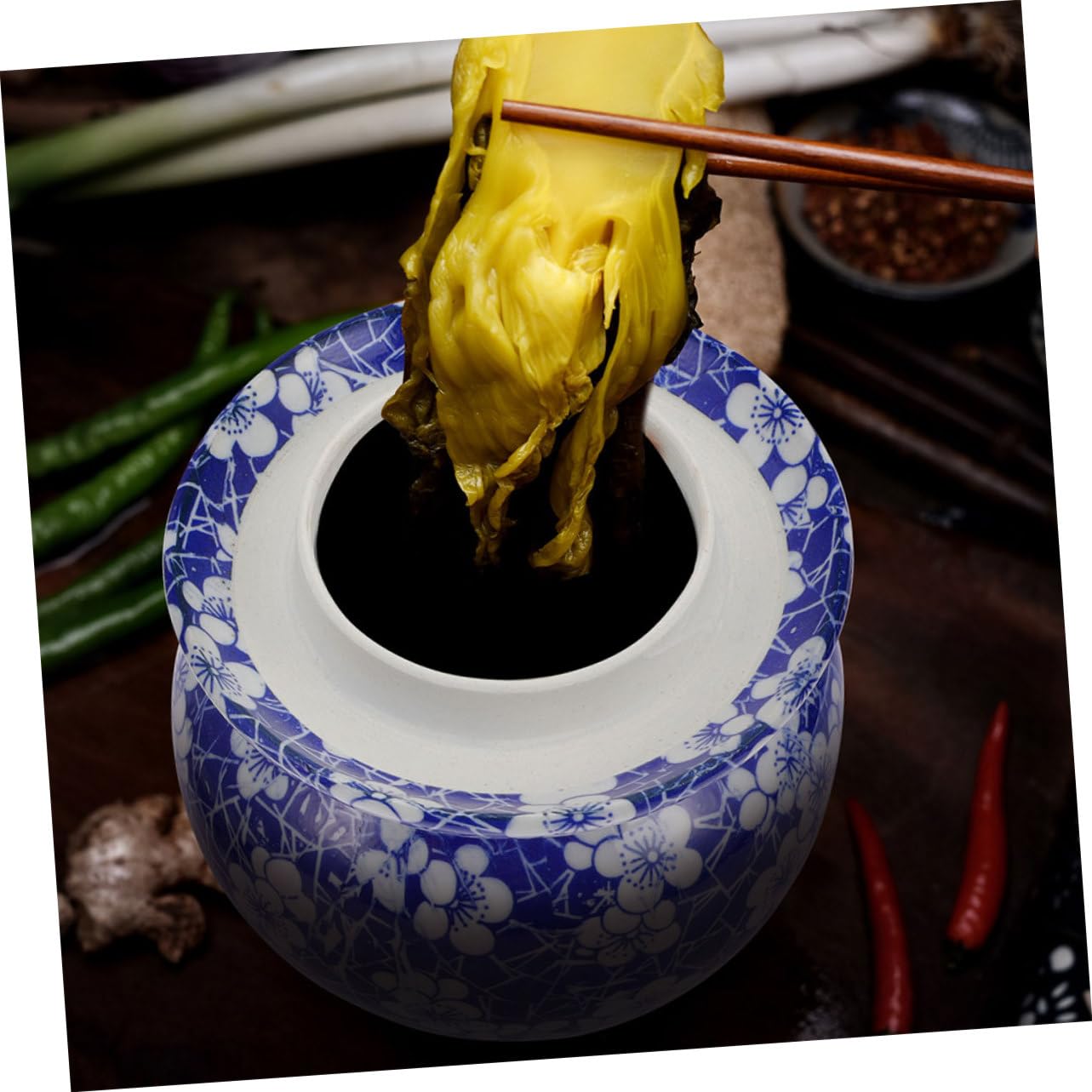 TEHAUX Vaso in Ceramica per Sottaceti Doppio Coperchio Ermetico, Contenitore Compatto e Facile da Aprire per Conservazione Alimentare in Cucina