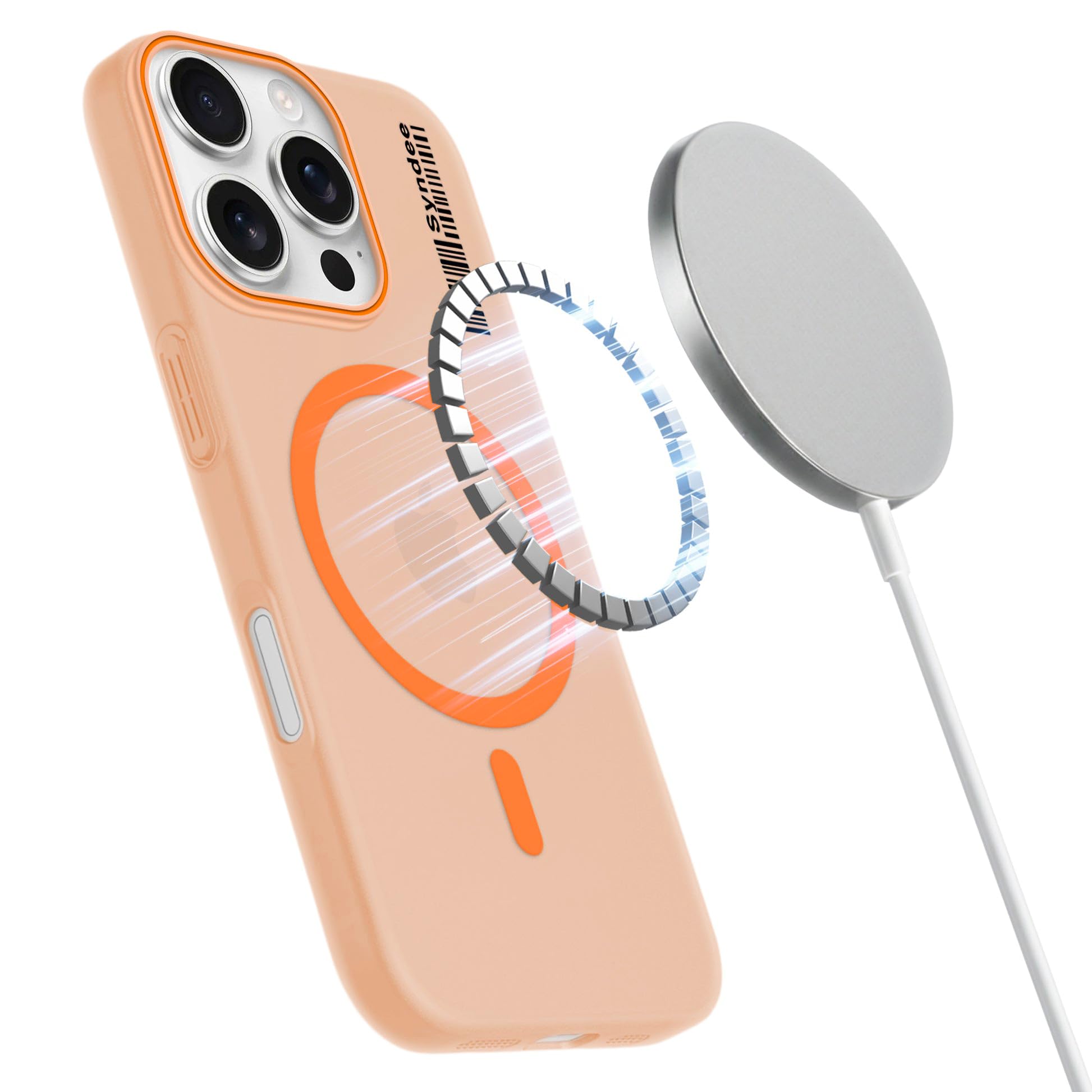 DL3 Mobilak Case Back Cover for iPhone 12/iPhone 12 Pro 6.1-inch, Sleek Frosted Translucent Back Only Compatible with Wireless Magnetic Accessories | Anti-Scratch Shockproof Phone Case (Orange)