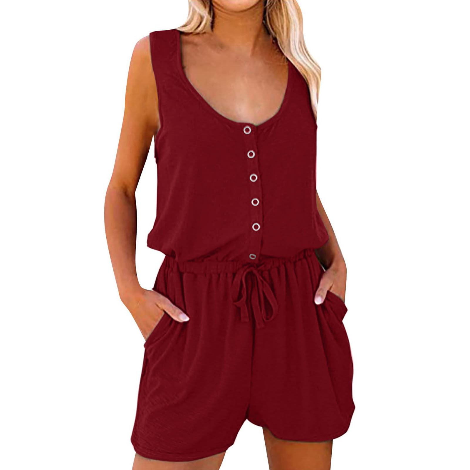 Summer Rompers for Women 2026 Spring Flowy Dressy Casual Jumpsuits Beach Comfy Linen Athletic Flowy Overalls