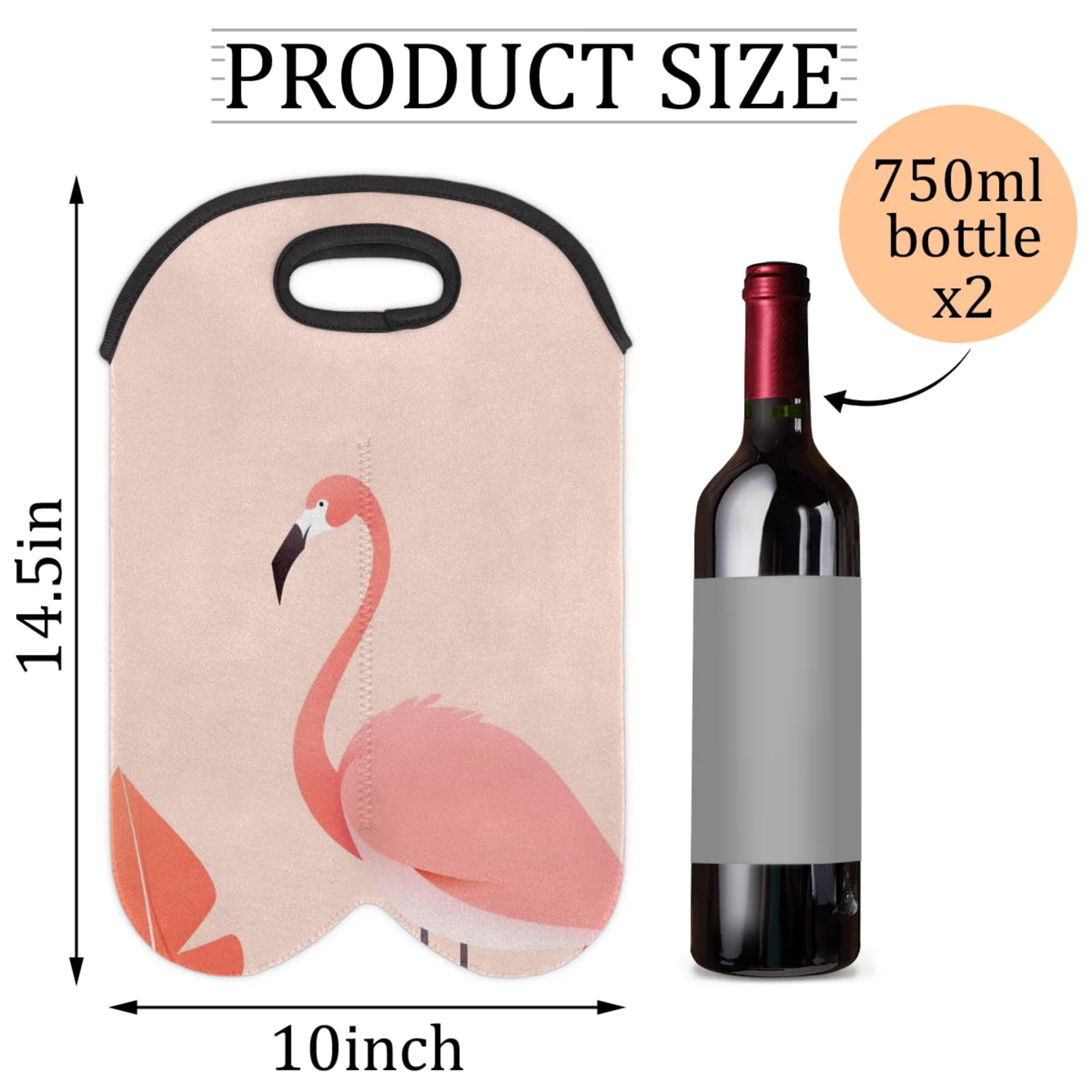 GzLeyigou 2 Bottles Flamingo Wine Bag Sleeve Totes Cartoon Flamingo Neoprene Protective Wine Carrier Bag for Wine,Water, Champagne, Beer, Baby Bottles,Gift 14.5 x 10 Inches